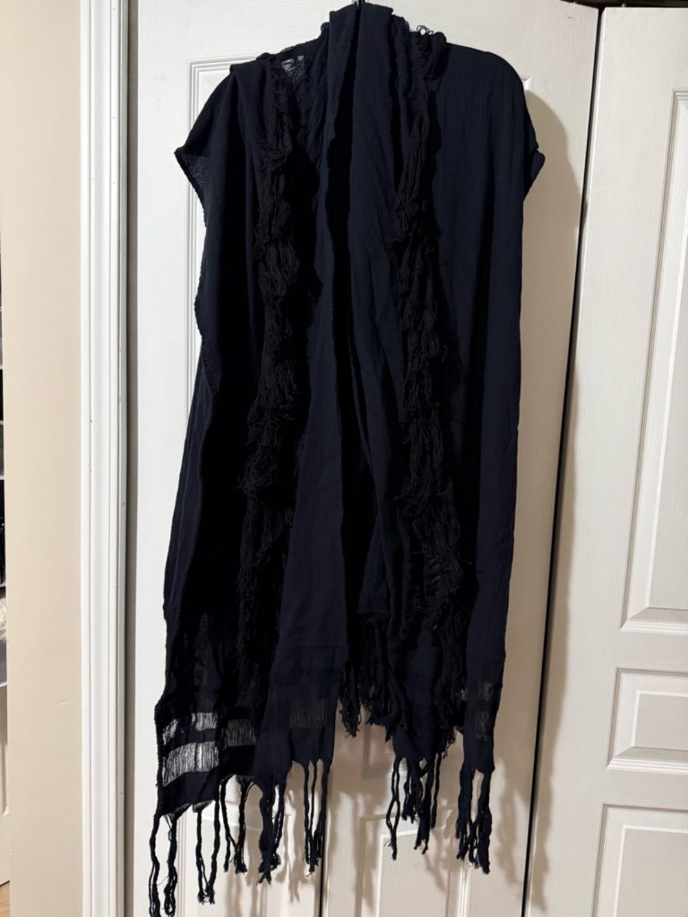 AYA Sacred Wear Black Boho Poncho Long Boho Cardigan Coverup Robe Handmade - Picture 3 of 16